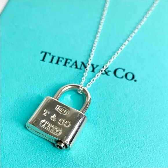 Authentic Retired Tiffany&Co. 1837 Lock Padlock Necklace Pendant 925 16” - Picture 2 of 7